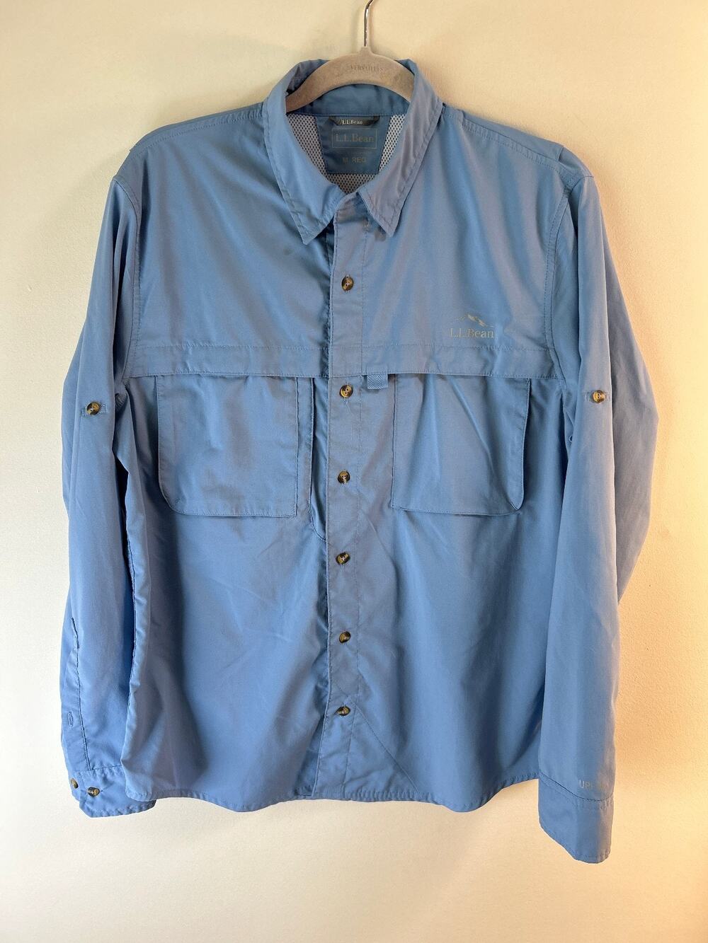 L.L.Bean Tropicwear Fishing Shirt Mens M Blue UPF Vented Long Sleeve Hiking